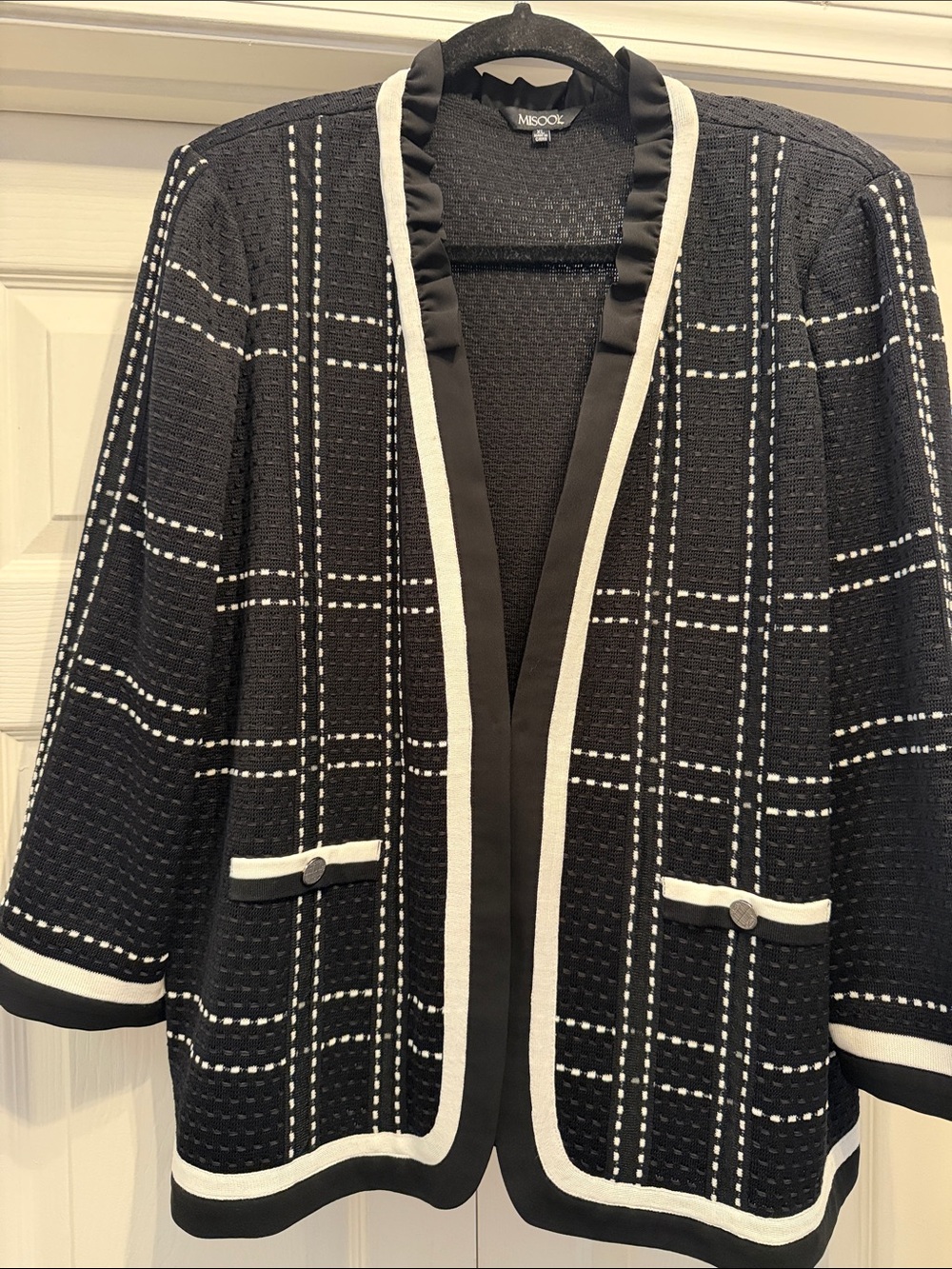 Misook Black and White Windowpane Knit Blazer